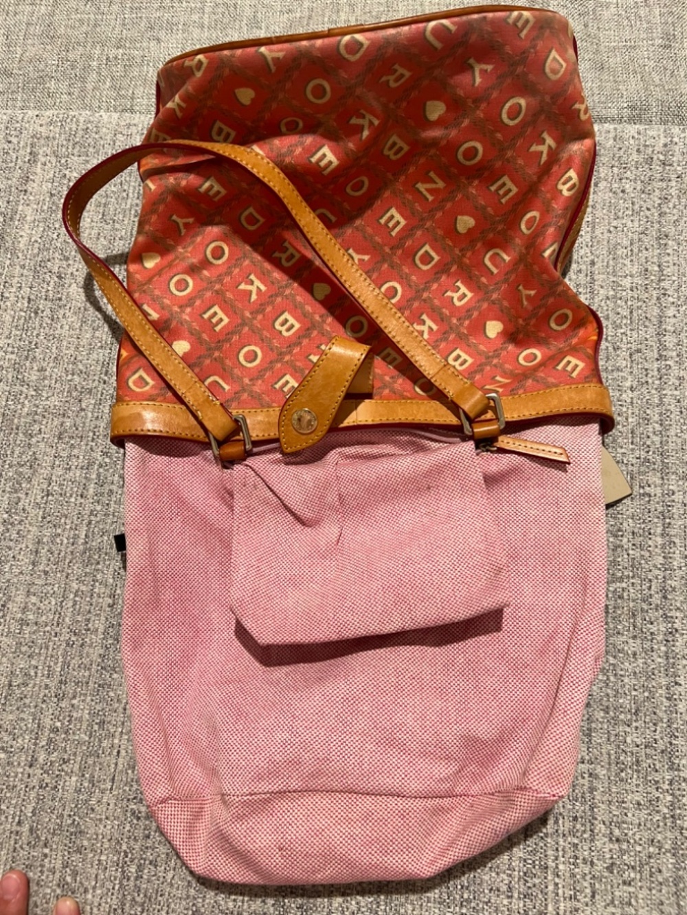 Dooney & Bourke Pink Canvas Heart Logo Tote Bag Leather Trim Anniversary Style - Picture 14 of 16